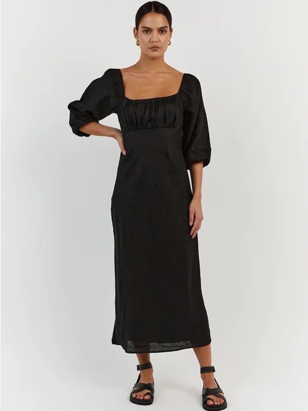 DISSH Lilah Black Linen Midi Dress